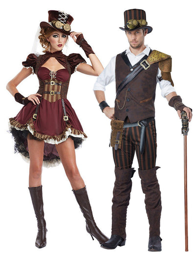 Disfarce de casal aventureiro steampunk para adultos