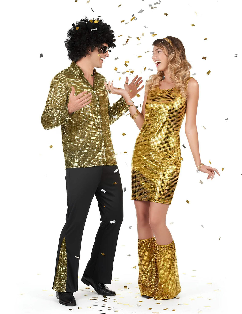 Déguisement de couple disco pour adultes sequins or