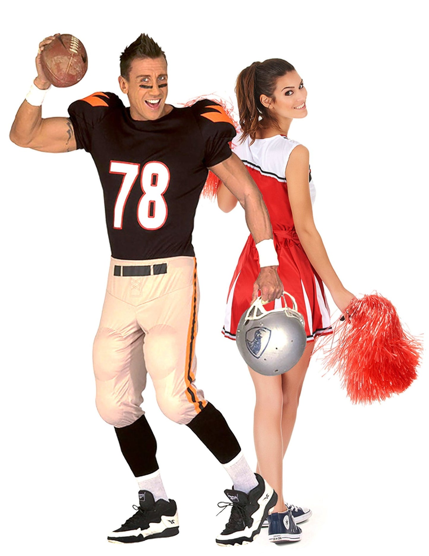 Disfarce de casal pompom girl e jogador de futebol americano