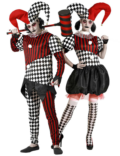 Fato de casal de palhaços assustadores para adultos no Halloween