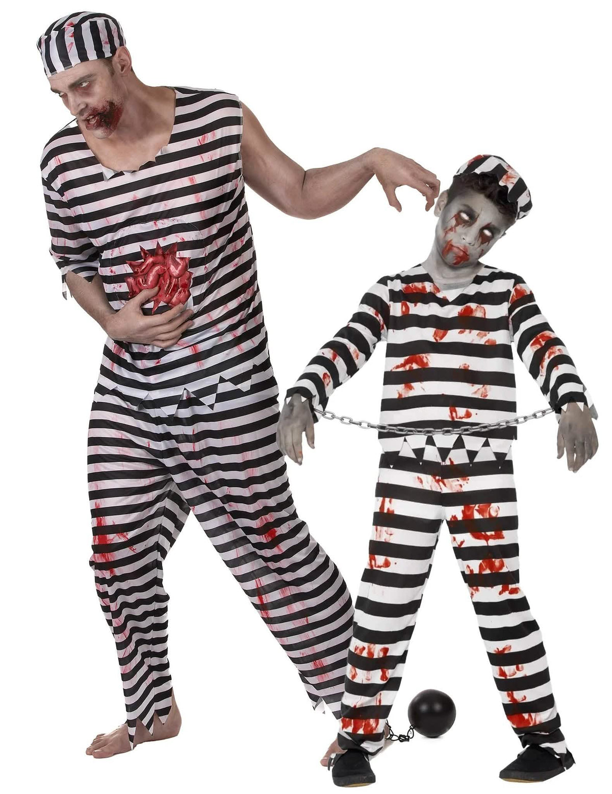 Fato de casal de prisioneiros zombies assustadores pai e filho Halloween