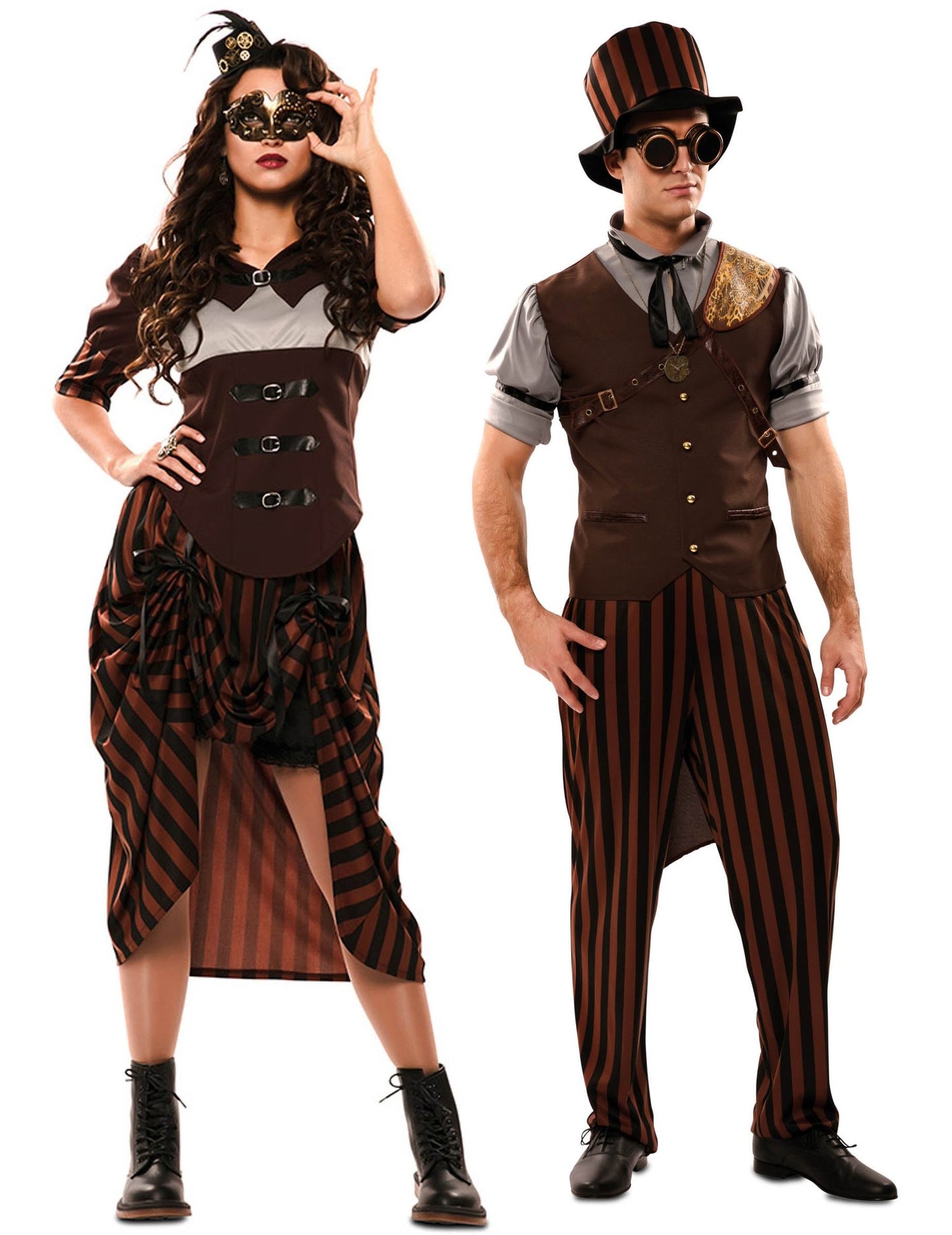 Disfarces de Casal Steampunk Castanho para Adultos