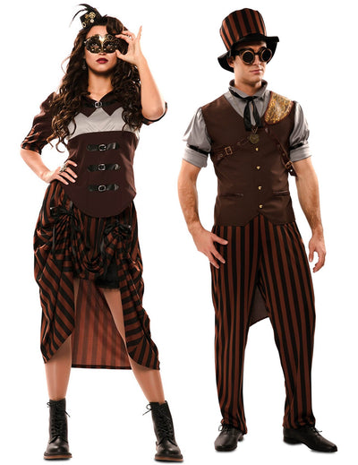 Disfarces de Casal Steampunk Castanho para Adultos