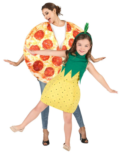 Disfarce de casal de piza e ananás para pais e filhos