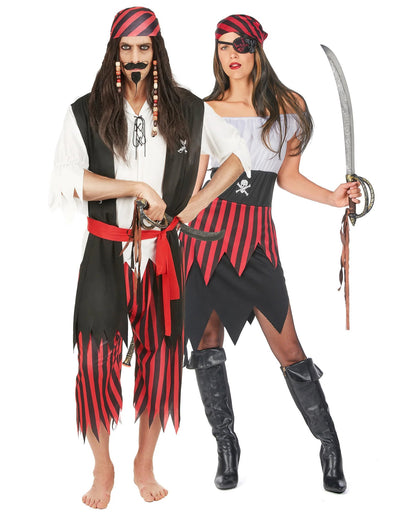 Disfarce de casal pirata pirata recortado para adulto