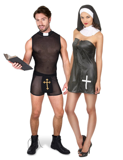 Fato de casal padre e freira sexy para adultos