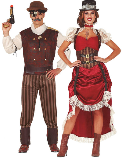 Disfarce de casal steampunk vermelho adulto