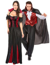 Traje adulto de casal de vampiros morcego vermelho de Halloween
