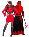 Fantasia demoníaca vermelha de casal de diabo e diabo para Halloween adulto