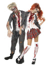 Disfarce de casal estudantes zombies de Halloween