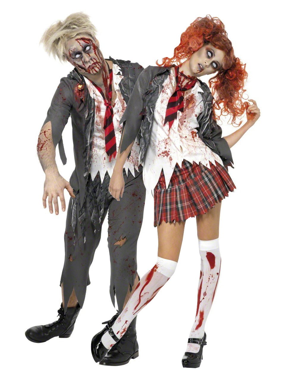 Disfarce de casal estudantes zombies de Halloween