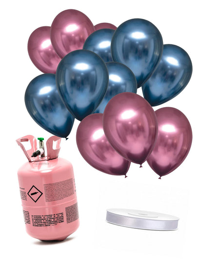 Kit de cilindros de hélio com 6 balões azul-marinho 6 balões cor-de-rosa e fita