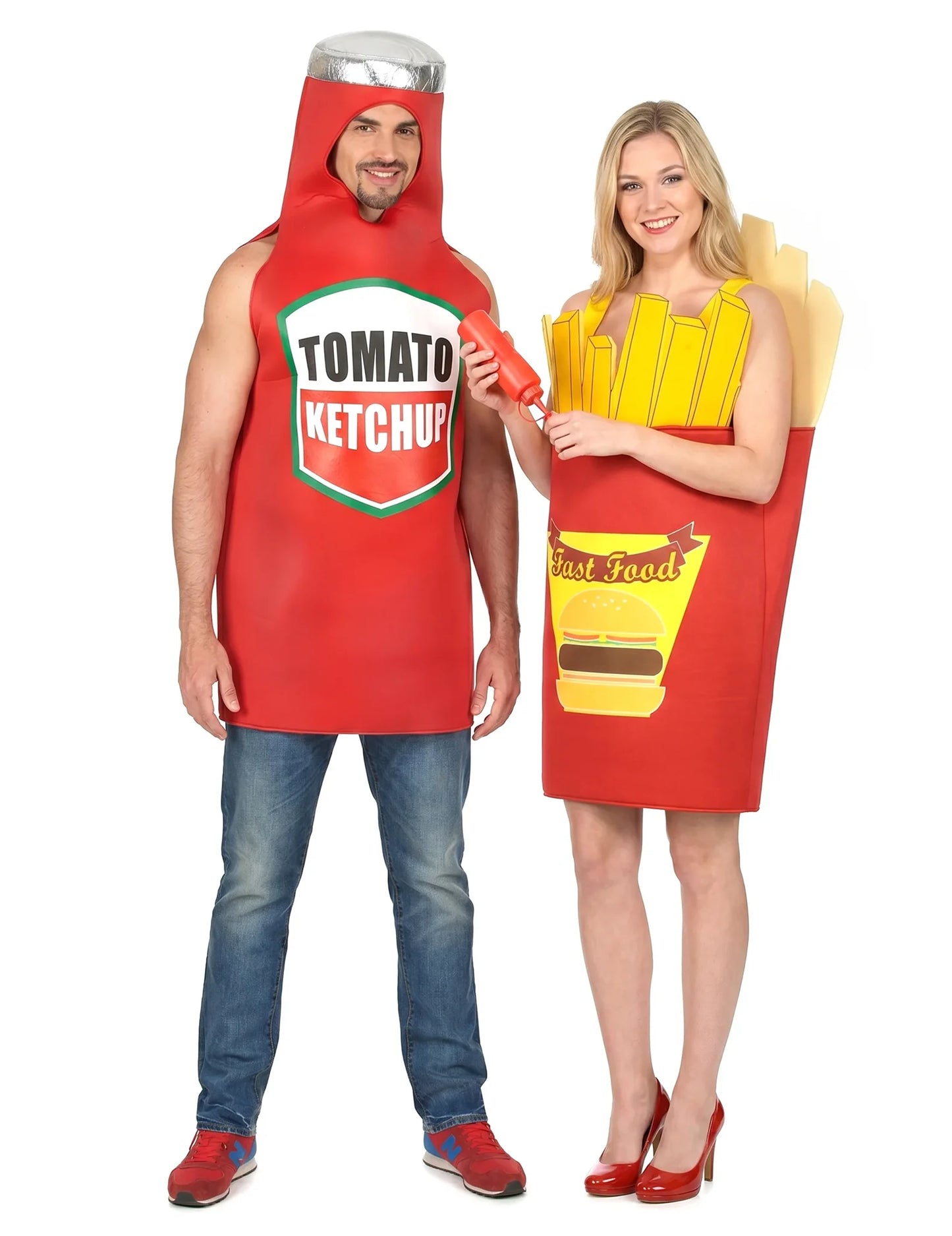 Disfarce de casal batatas fritas e ketchup para adulto