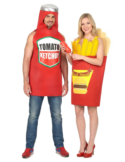 Disfarce de casal batatas fritas e ketchup para adulto