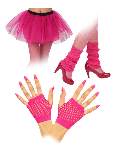 Kit de acessórios para adultos cor-de-rosa fluo dos anos 80