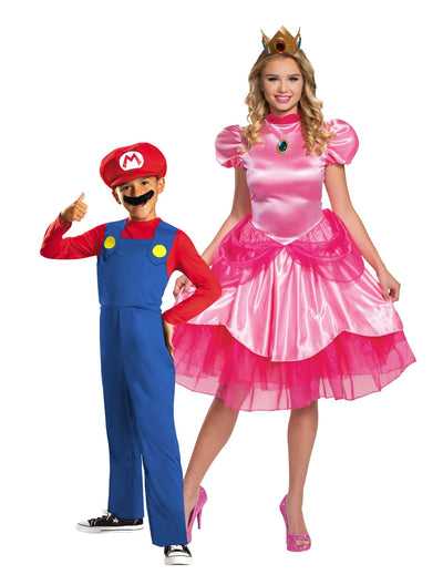 Disfarce de casal Princesa Peach e Mario Mãe e filho