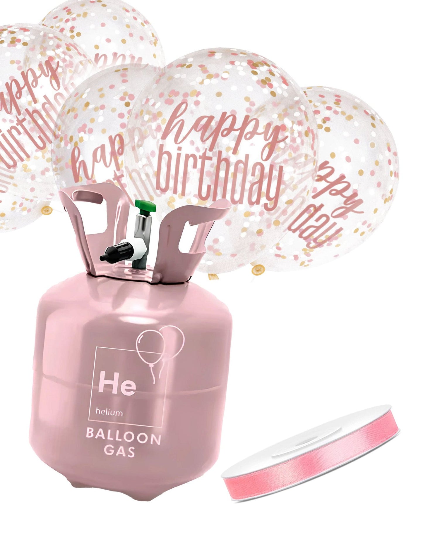 Kit de cilindros de hélio com 6 balões de confettis transparentes e fita de cetim