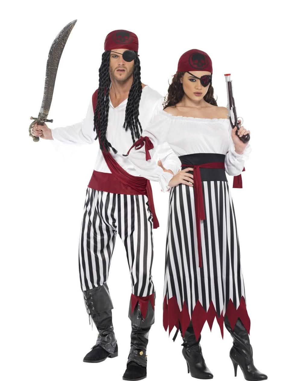 Disfarce pirata listrado para casais