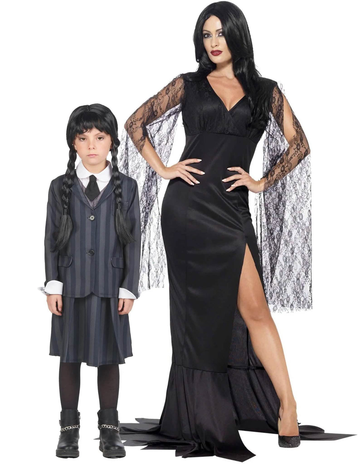 Fato de casal família macabra mãe e filha Halloween