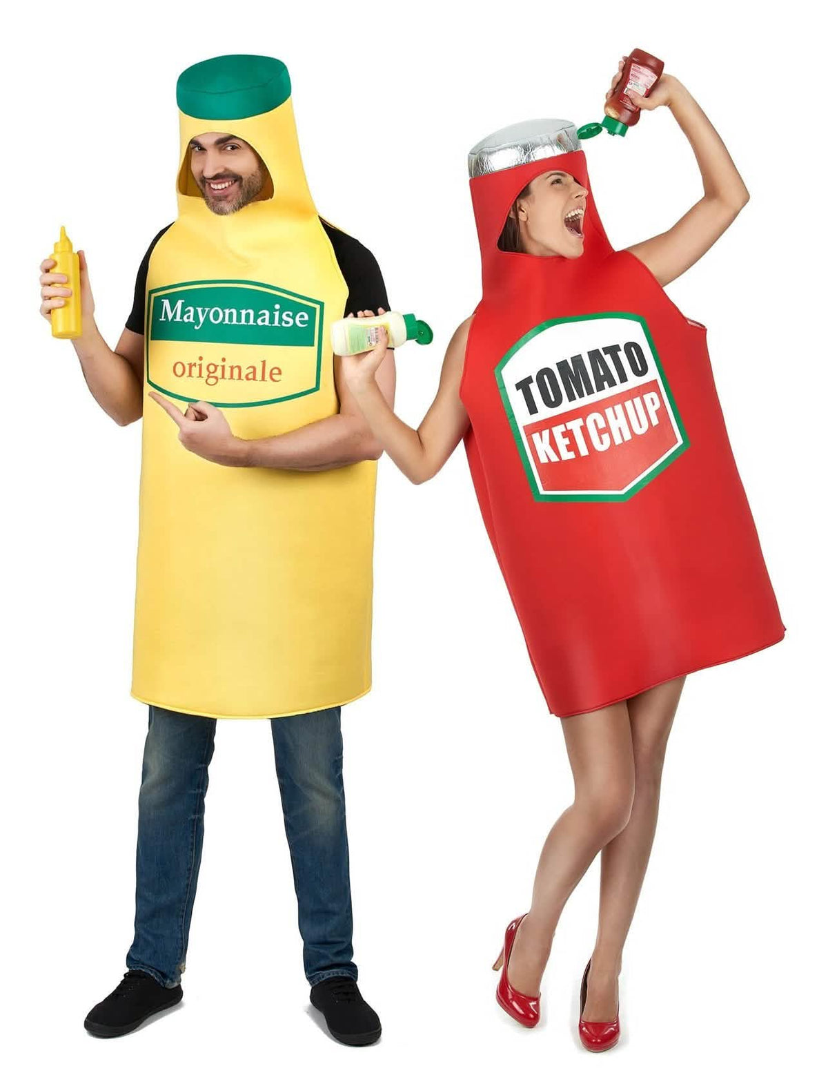 Disfarce de casal maionese e ketchup adulto