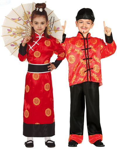 Disfarce casal chinês vermelho criança