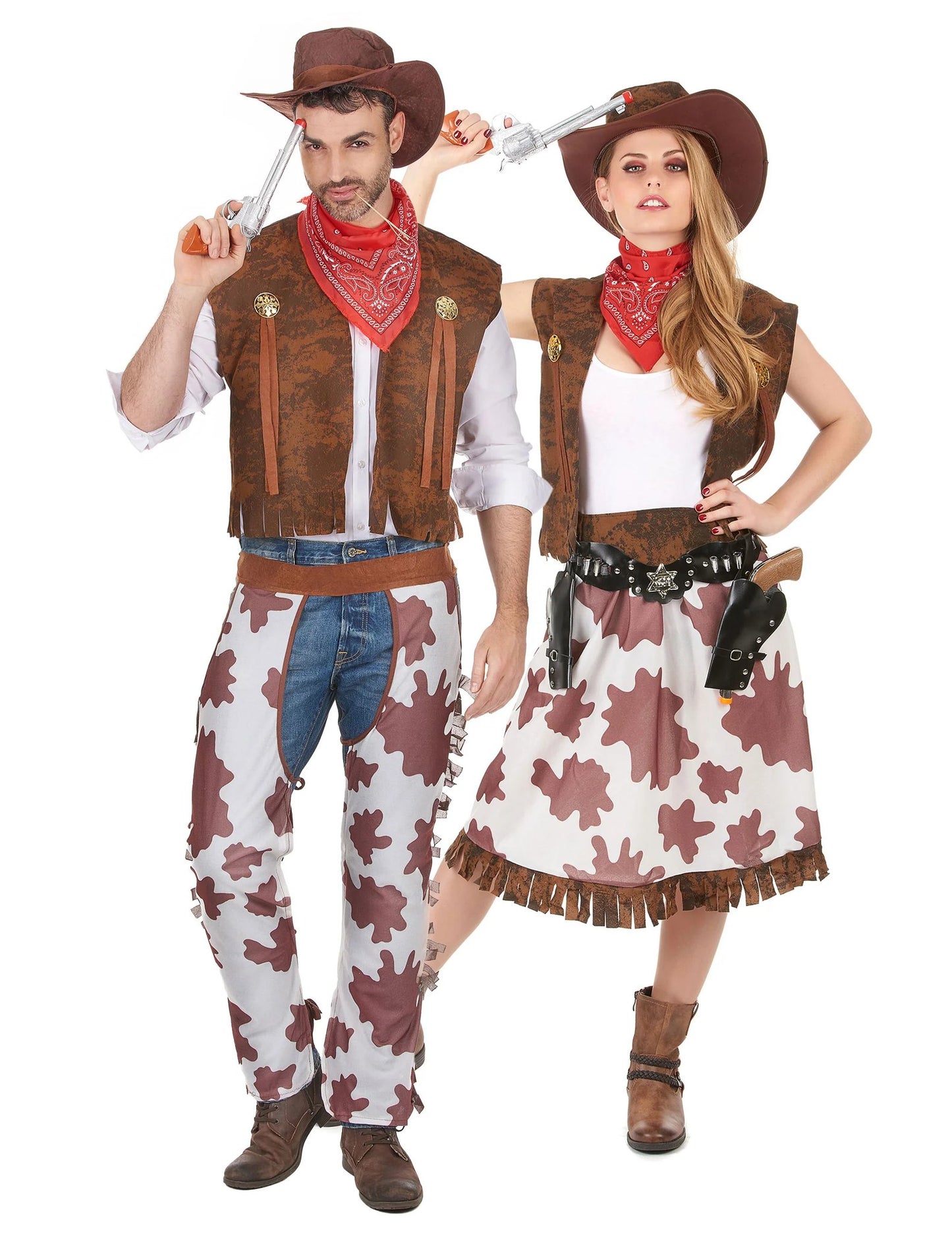 Fato clássico de casal cowboy e cowgirl para adulto