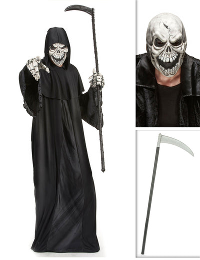Pack disfarce senhor da morte com máscara e foice Halloween