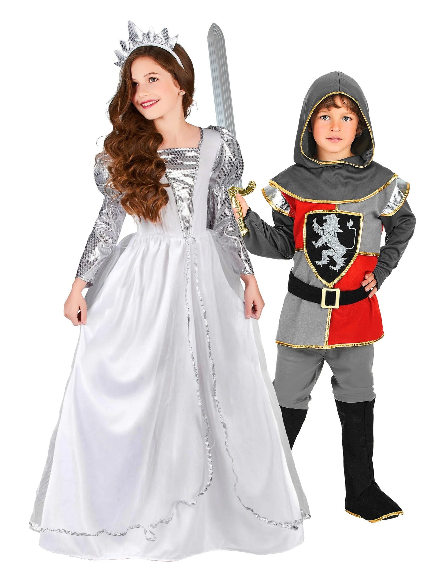 Disfarce de casal de cavaleiros e princesas com véu para criança