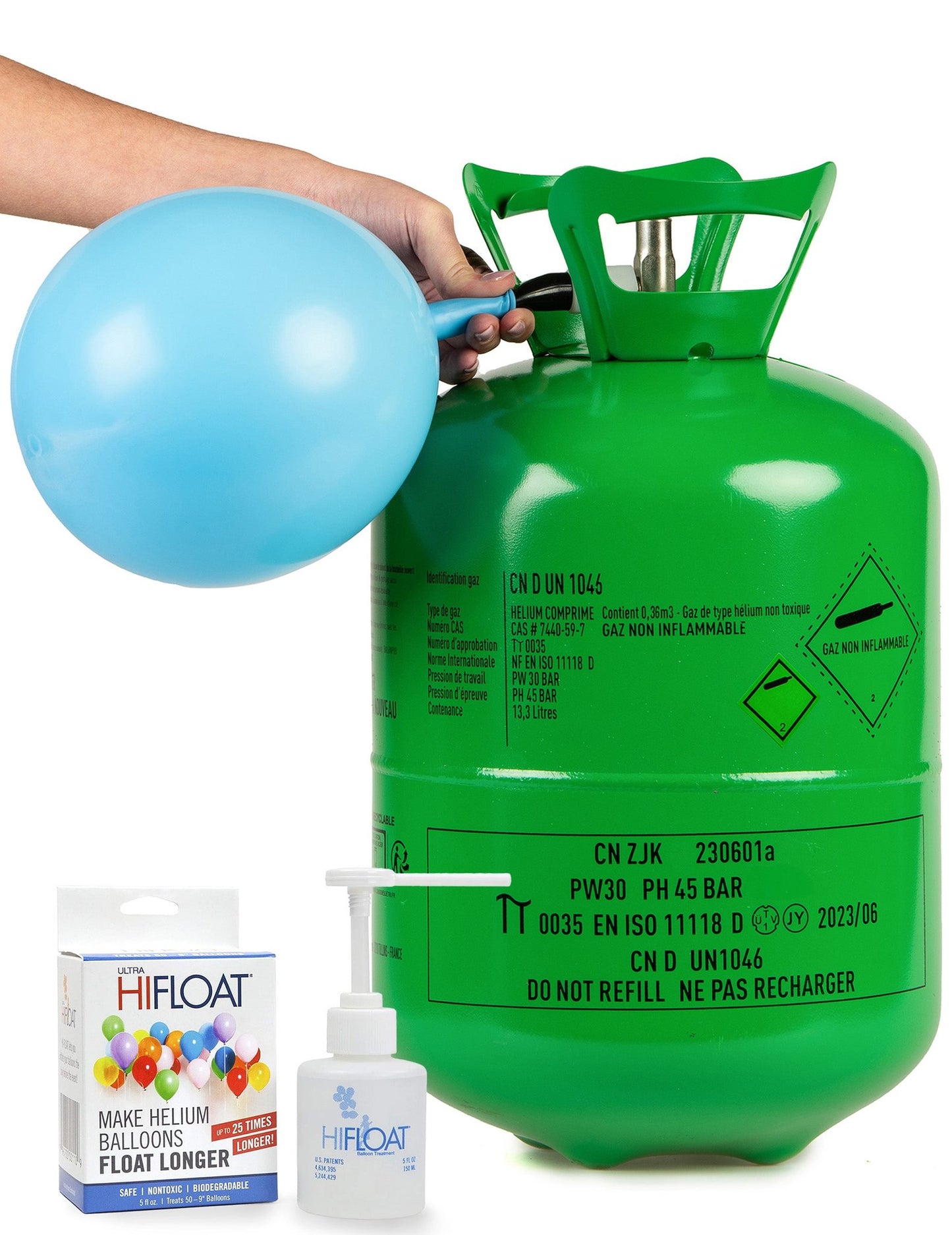 Kit garrafa grande de hélio até 50 balões com Hi-Float