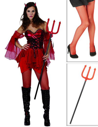 Pack disfarce diabinha mulhercom collants e tridente Halloween