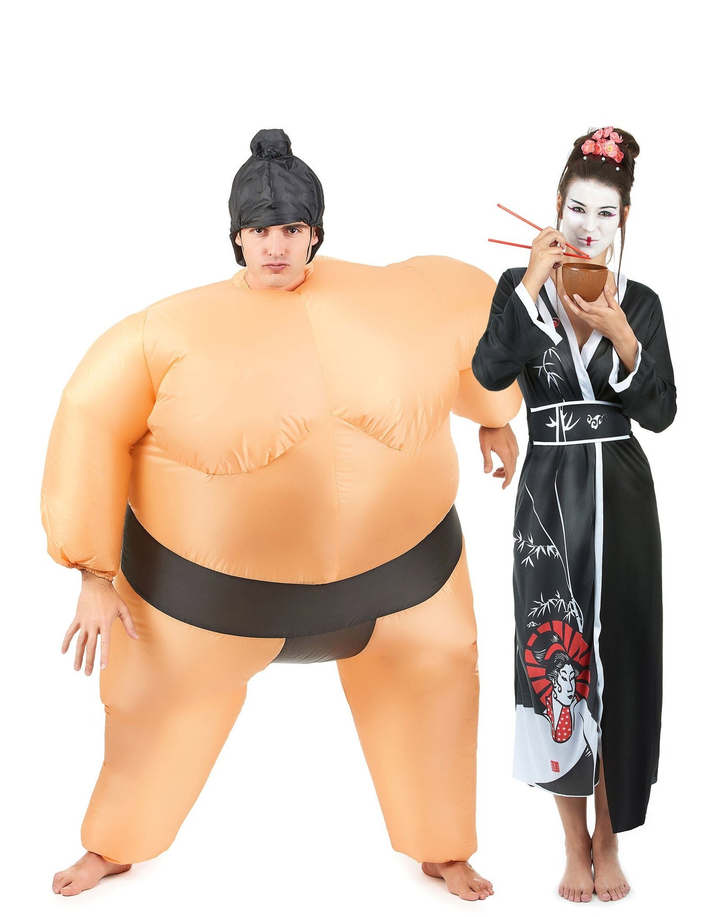 Disfarce de casal lutador de sumo e gueixa