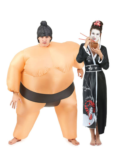 Disfarce de casal lutador de sumo e gueixa