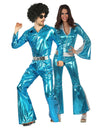 Disfarce de casal disco azul brilhante para adultos