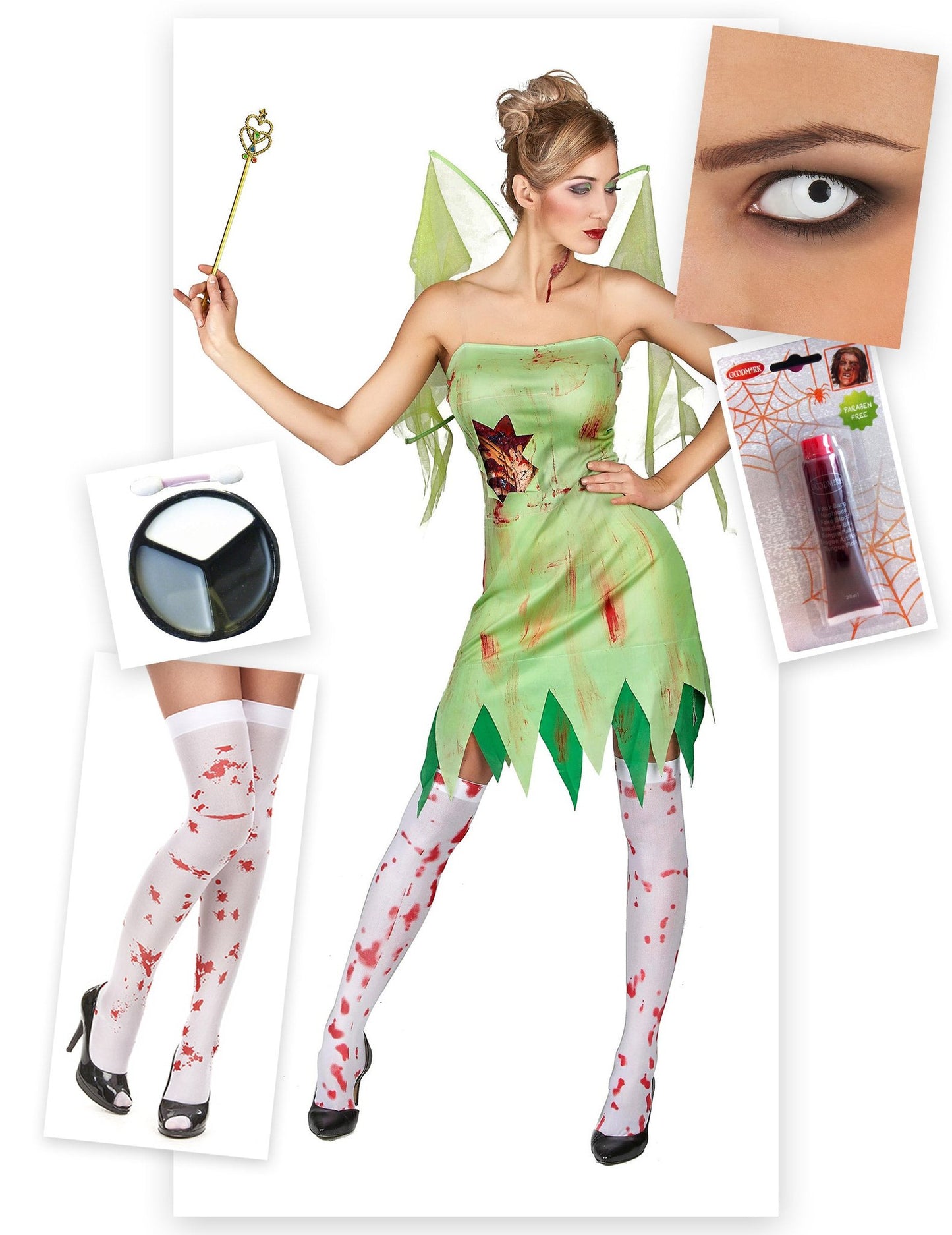 Pack disfarce fada verde sangrenta mulher Halloween