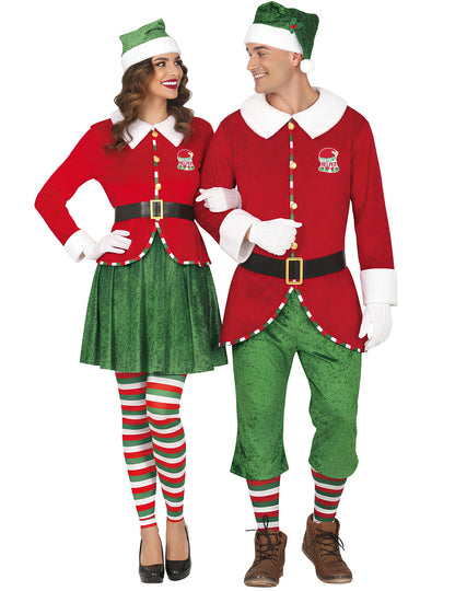 Disfarce de casal de elfos de Natal adulto