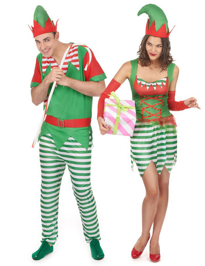 Disfarce de casal duendes de Natal adulto