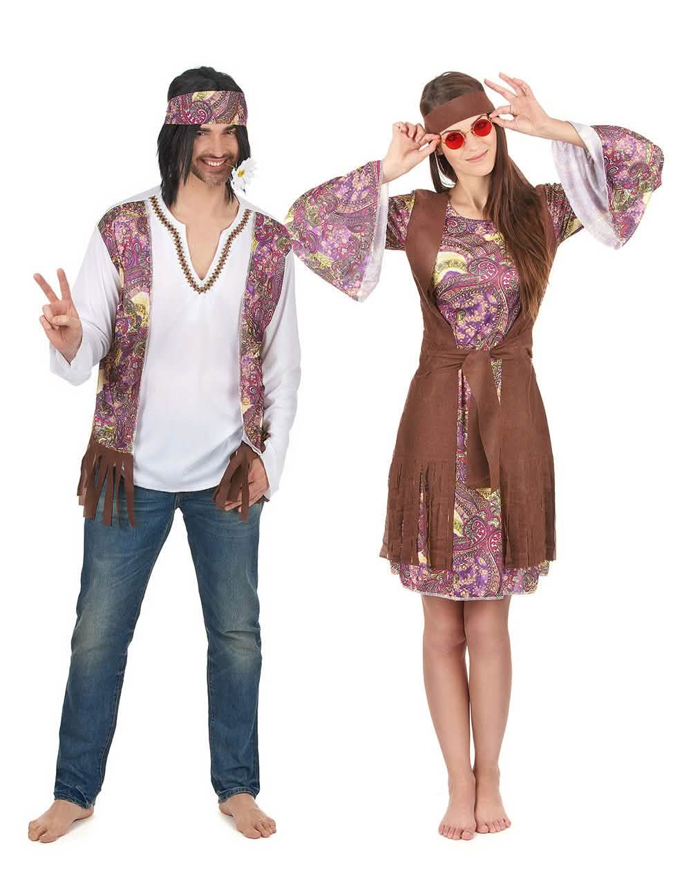 Disfarce de casal hippie lilás adulto