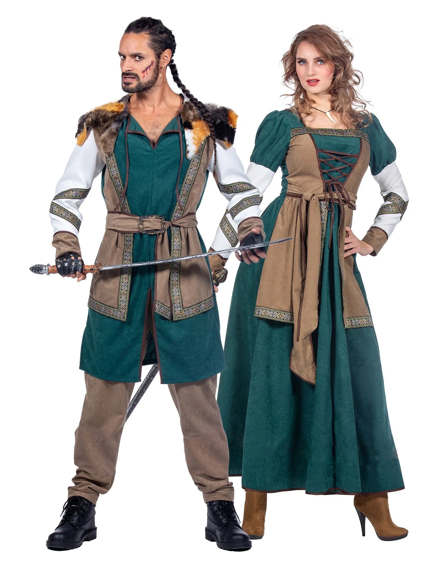 Fantasia de casal de guerreiros vikings para adultos