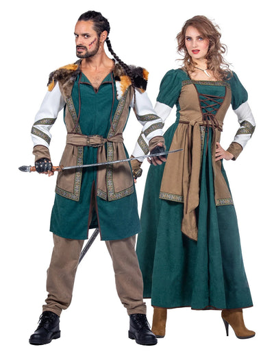 Fantasia de casal de guerreiros vikings para adultos