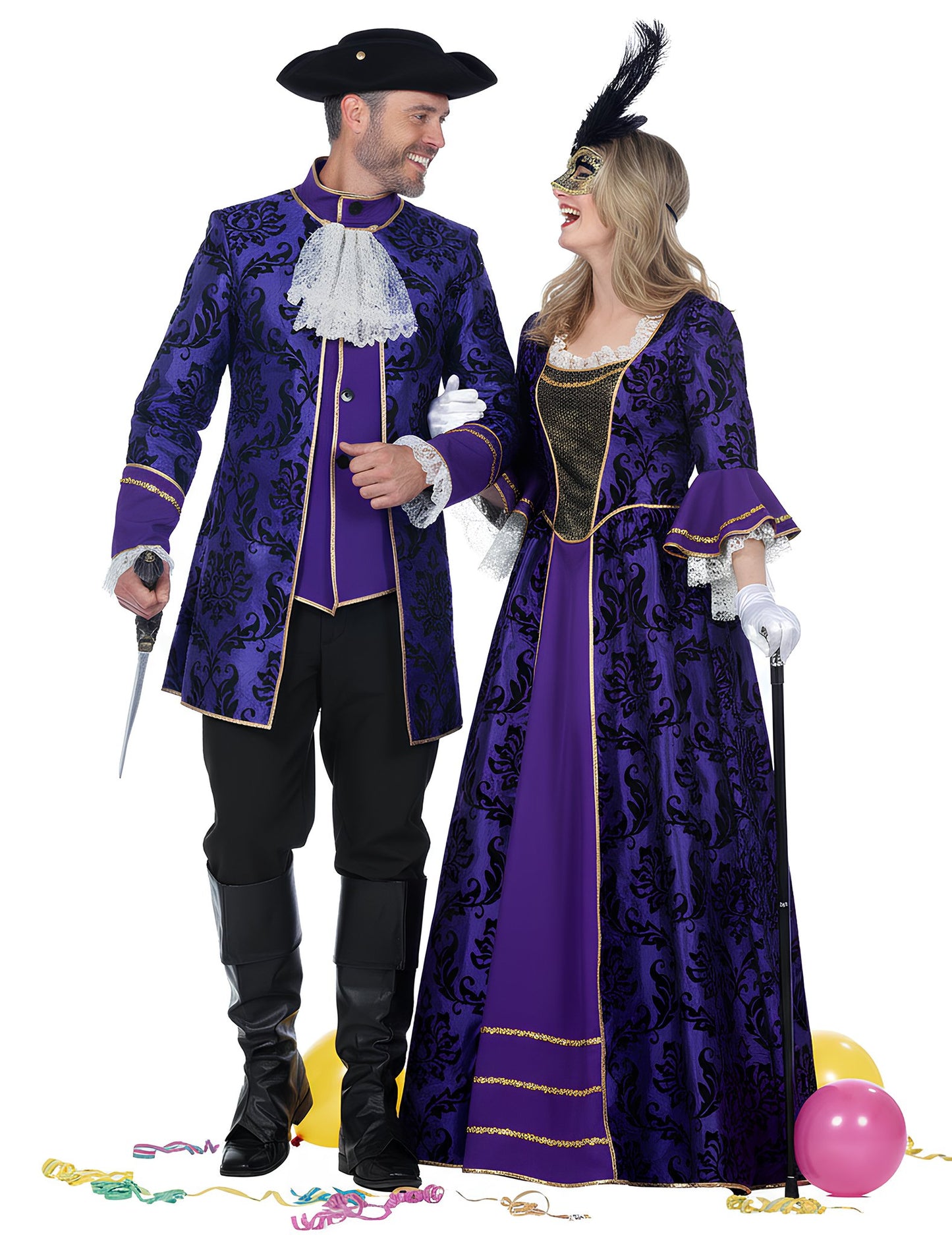 Déguisement de couple marquis baroques pour adulte violet et noir