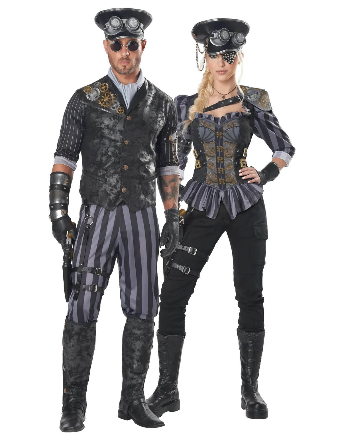 Disfarce de casal capitão steampunk para adulto