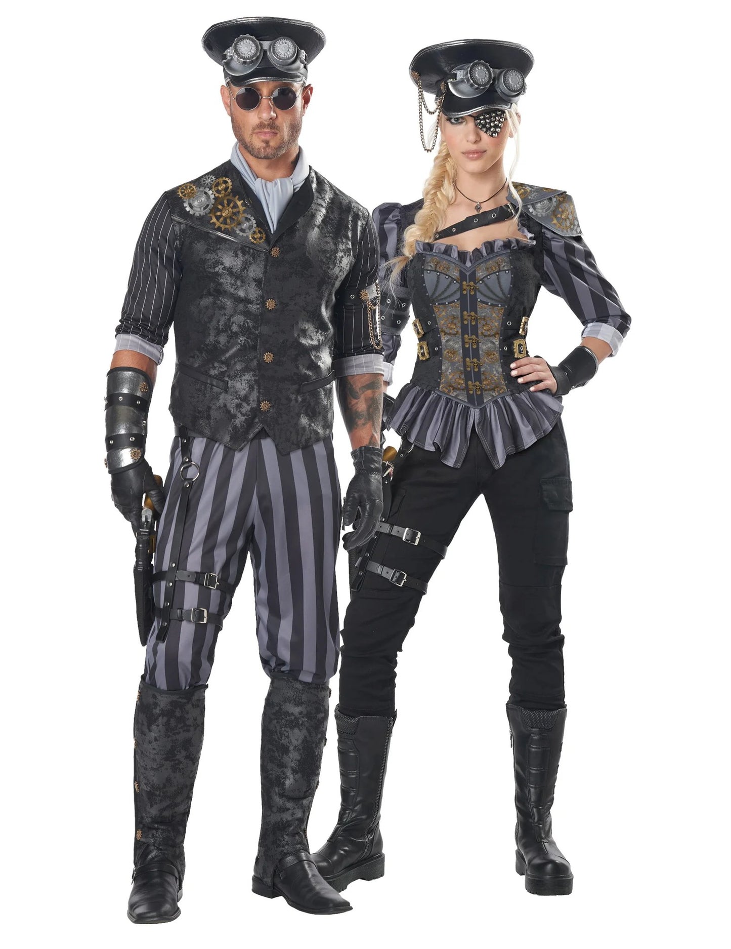 Disfarce de casal capitão steampunk para adulto
