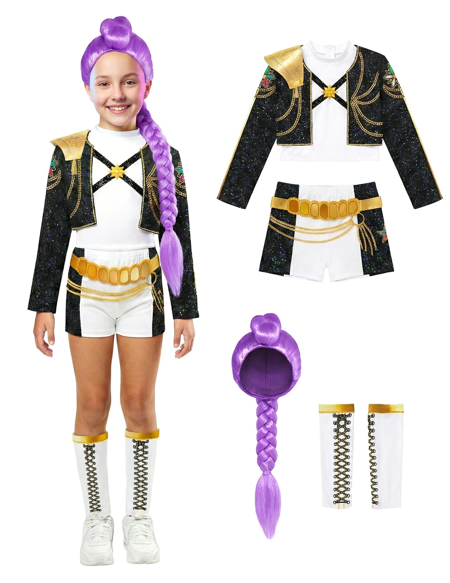 Kit de fantasia e peruca Rumi Gold Kpop Demon Hunter™ para menina