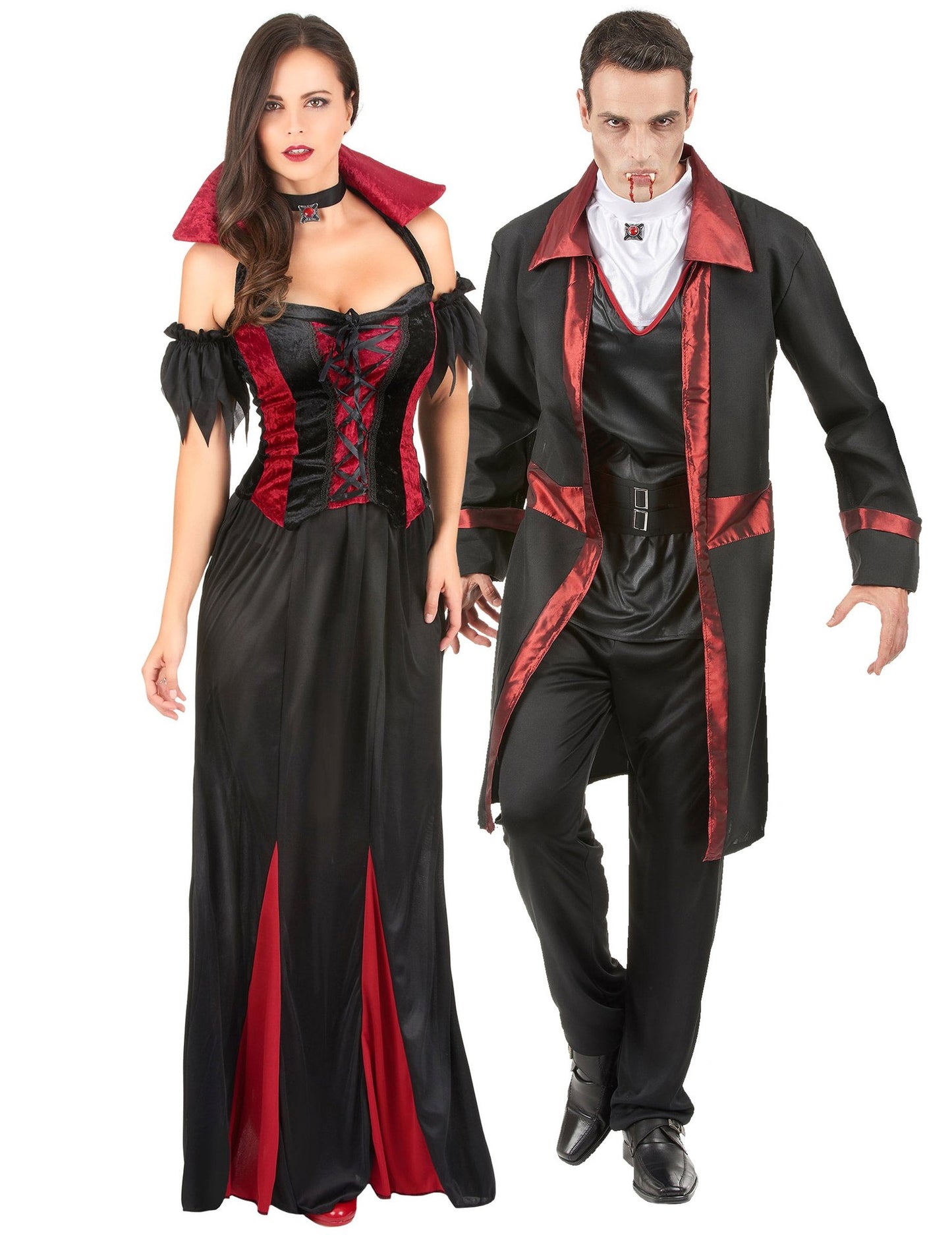 Fato elegante de casal de vampiros de Halloween para adulto