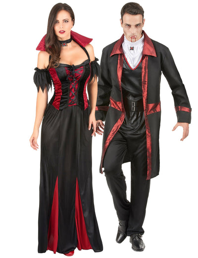 Fato elegante de casal de vampiros de Halloween para adulto
