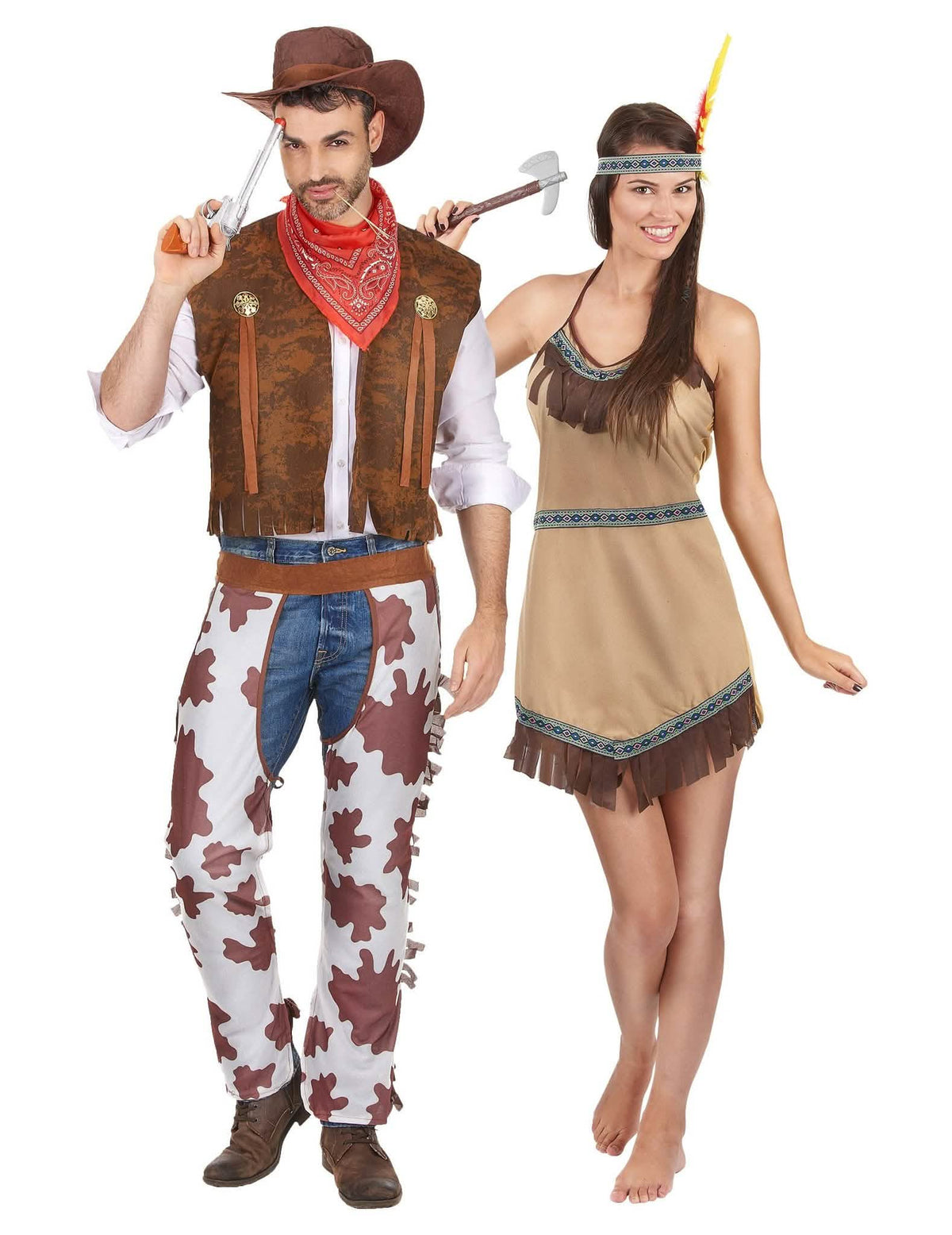 Disfarce de casal cowboy e índia adultos