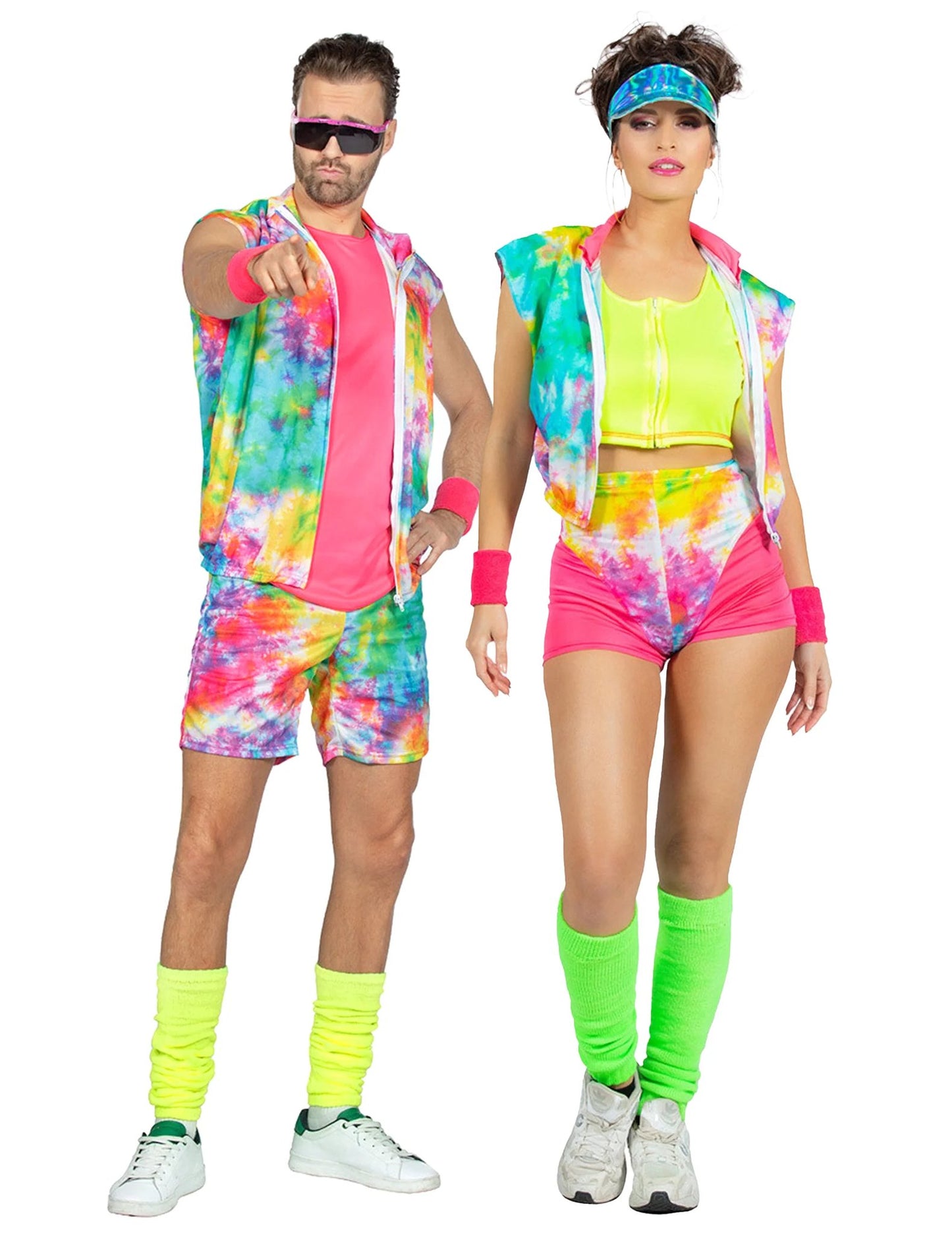 Fantasia de casal para aeróbica com estampa tie-dye para adultos