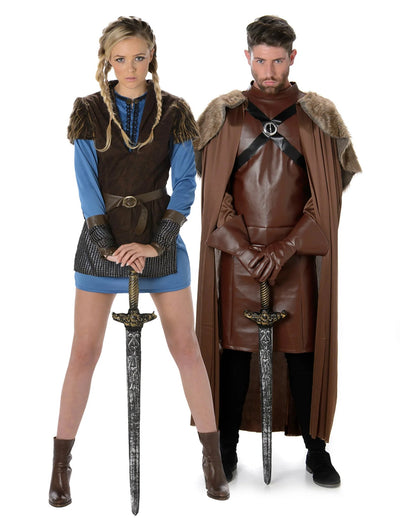 Fato de casal viking azul para adulto
