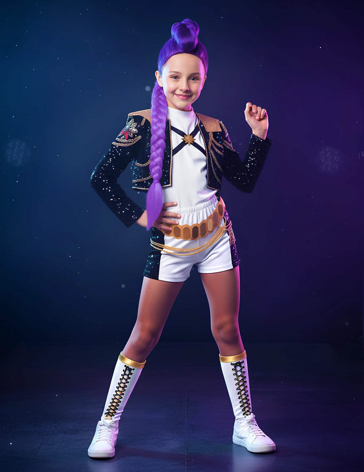 Kit de fantasia e peruca Rumi Gold Kpop Demon Hunter™ para menina
