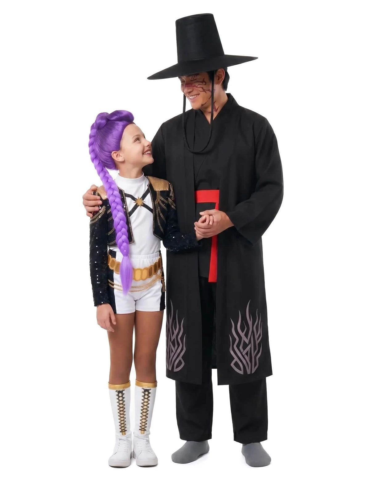 Disfarce de casal Rumi™ e demónio Kpop Demon Hunters™ para pai e filha